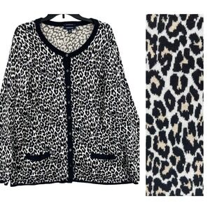 Lands' End Leopard Print Cardigan Size 3X Black Tan Supima Cotton Mob Wife Chic